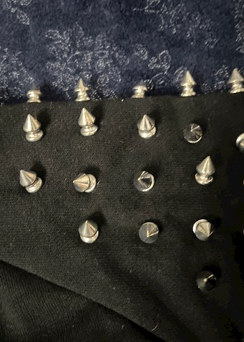 s Beden siyah Renk Perçin Detaylı Siyah Süet Kadın Sweatshirt