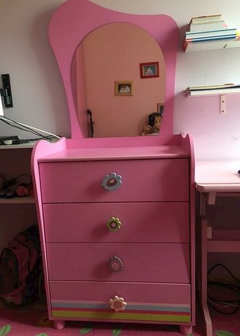 Çilek Pembe Şifonyer ve Ayna - Görsel 5
