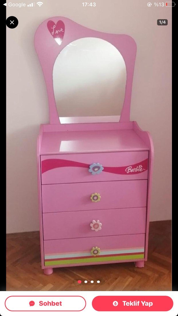 Çilek Pembe Şifonyer ve Ayna - Görsel 2