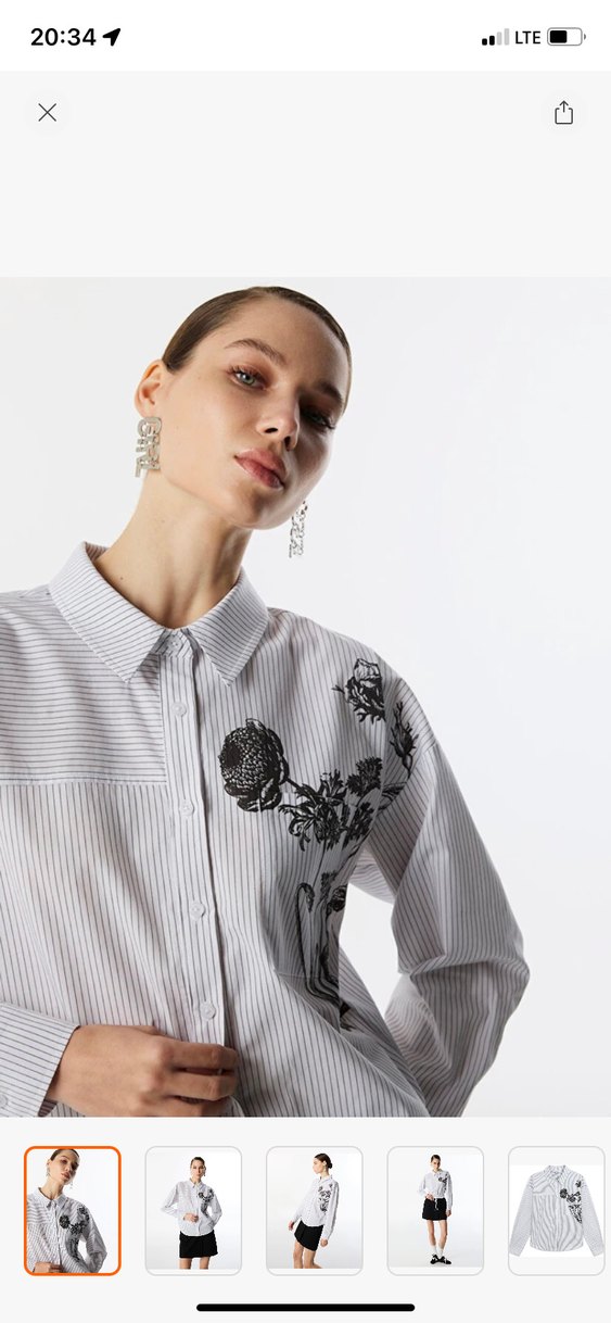 Nakışlı Düğmeli Beyaz Pamuk Gömlek - Görsel 2