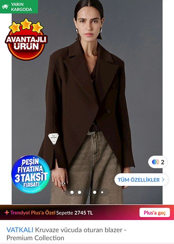 Kruvaze Vücuda Oturan Kahverengi Blazer - Görsel 2