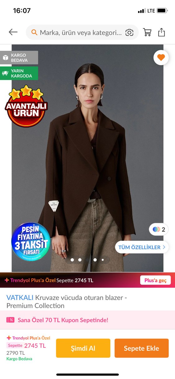 Kruvaze Vücuda Oturan Kahverengi Blazer - Görsel 2