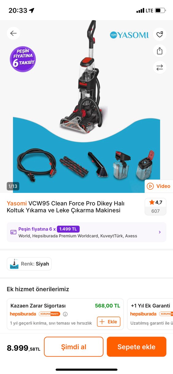 Yasomi VCW95 Clean Force Pro Dikey Halı ve Koltuk Temizleyici - Görsel 2