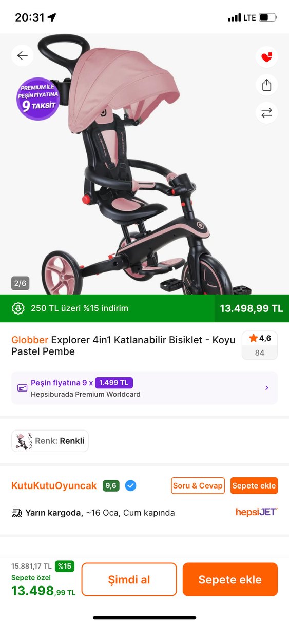 Globber Explorer 4in1 Katlanabilir Koyu Pastel Pembe Bisiklet - Görsel 2