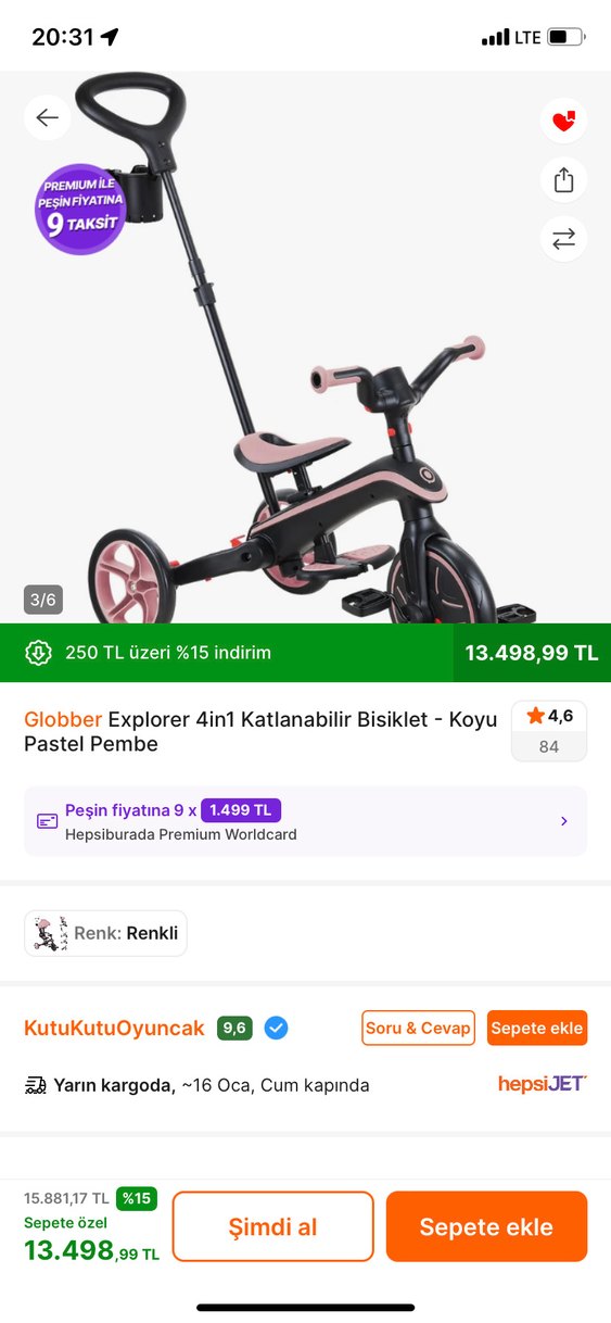 Globber Explorer 4in1 Katlanabilir Koyu Pastel Pembe Bisiklet - Görsel 3