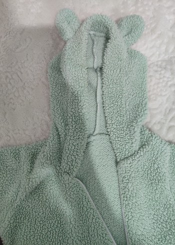 yeşil Peluş Bebek Tulumu Kapüşonlu - Görsel 2