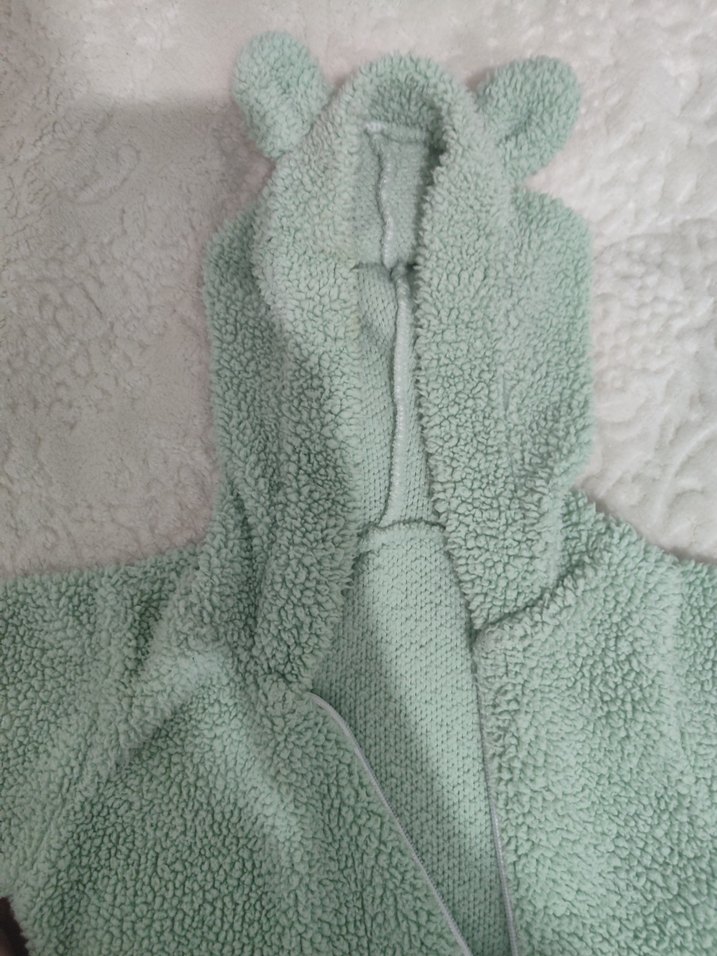 yeşil Peluş Bebek Tulumu Kapüşonlu - Görsel 2