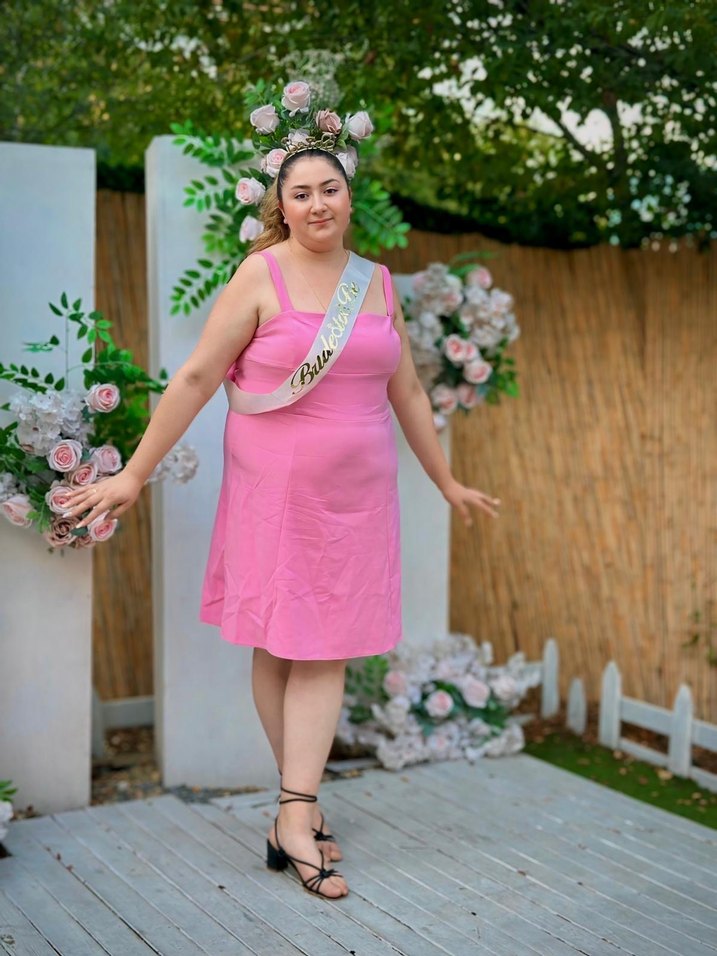 Pembe Midi Strappy Kadın Elbise - Görsel 2