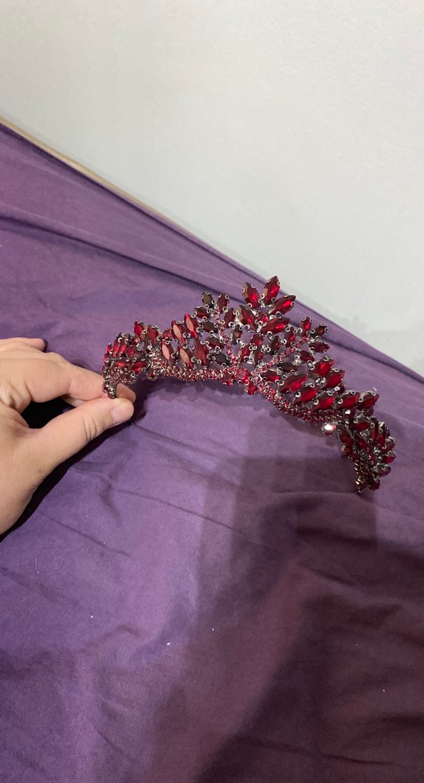 Bordo Payetli Gotik Saç Tacı - Görsel 4