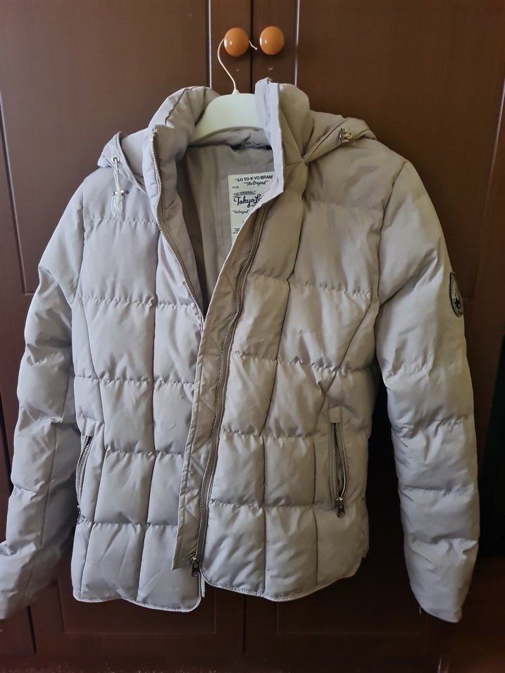 Gri Düğmeli Kadın Kışlık Mont - Görsel 2