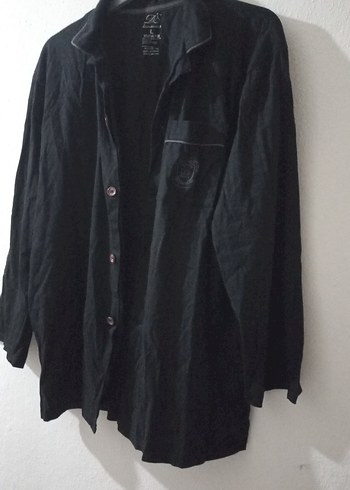 Düğmeli Siyah Keten Erkek Gömlek - Görsel 4