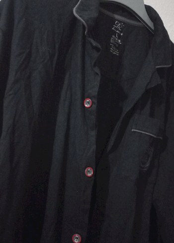 Düğmeli Siyah Keten Erkek Gömlek - Görsel 2