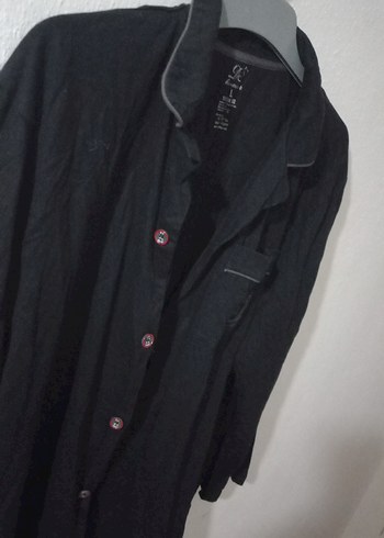 Düğmeli Siyah Keten Erkek Gömlek - Görsel 5