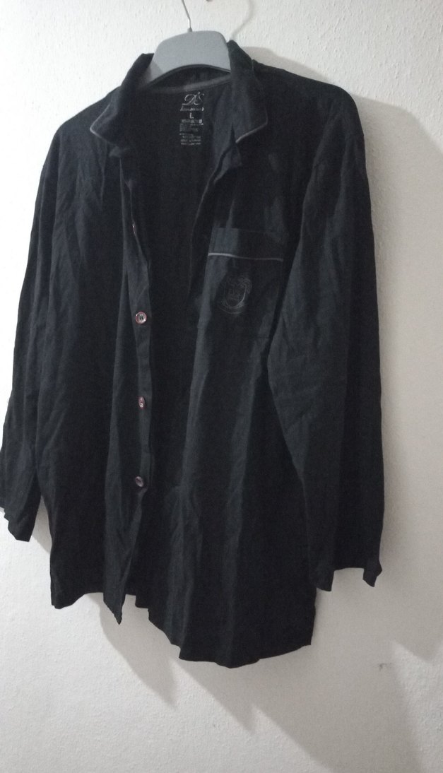 Düğmeli Siyah Keten Erkek Gömlek - Görsel 4