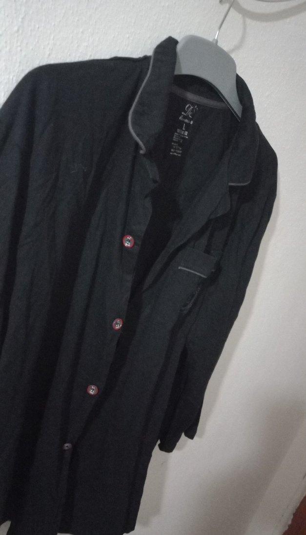 Düğmeli Siyah Keten Erkek Gömlek - Görsel 5