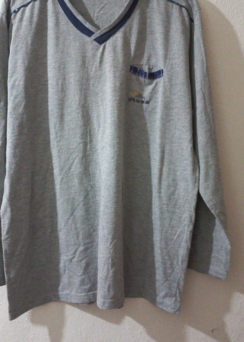 Gri V Yaka Erkek Keten gece kıyafeti - Görsel 2