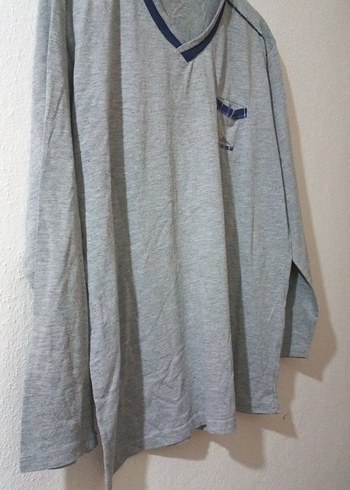 Gri V Yaka Erkek Keten gece kıyafeti - Görsel 5