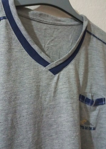 Gri V Yaka Erkek Keten gece kıyafeti - Görsel 4