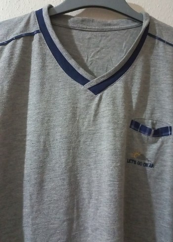 Gri V Yaka Erkek Keten gece kıyafeti - Görsel 3