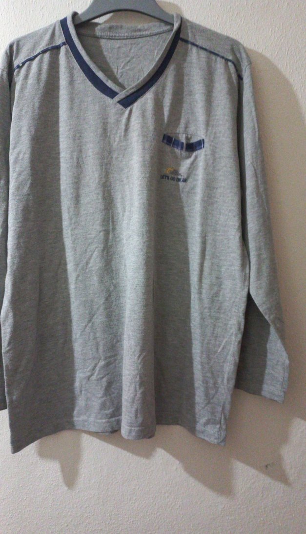 Gri V Yaka Erkek Keten gece kıyafeti - Görsel 2