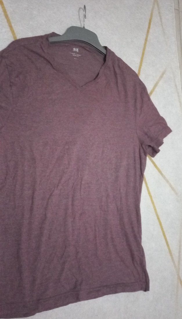 Bordo V Yaka Slim Fit Erkek Tişört - Görsel 2