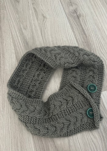 3-5 Yaş, 21 cm Beden gri Renk Gri Örgü Çocuk Bere ve Atkı Seti