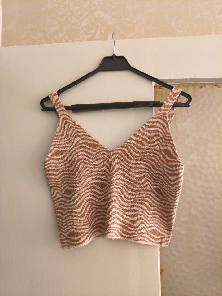 Zebra Desenli Örme Crop - Görsel 2