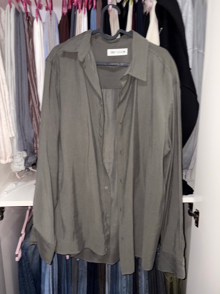 Gri Uzun Kollu Keten Gömlek - Görsel 2