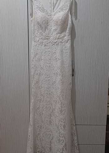 Dantel Kumaşlı Beyaz balık gelinlik - Görsel 2