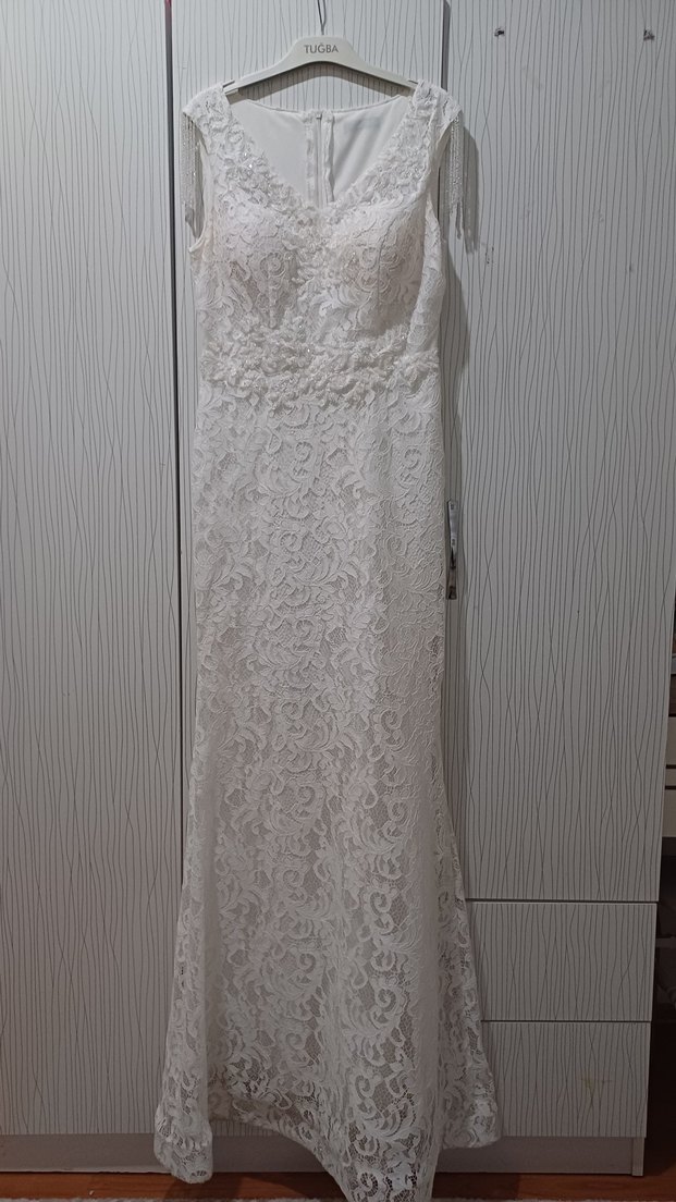 Dantel Kumaşlı Beyaz balık gelinlik - Görsel 2