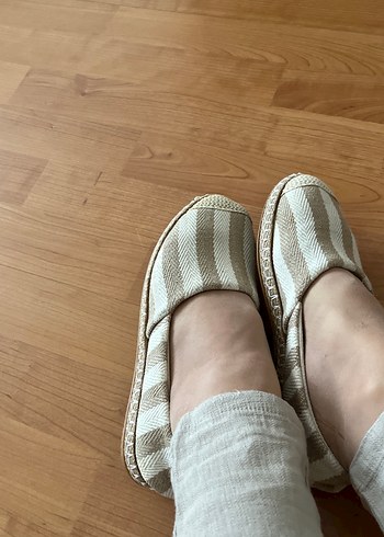 Bej Keten Kadın Espadril Düz Taban - Görsel 5