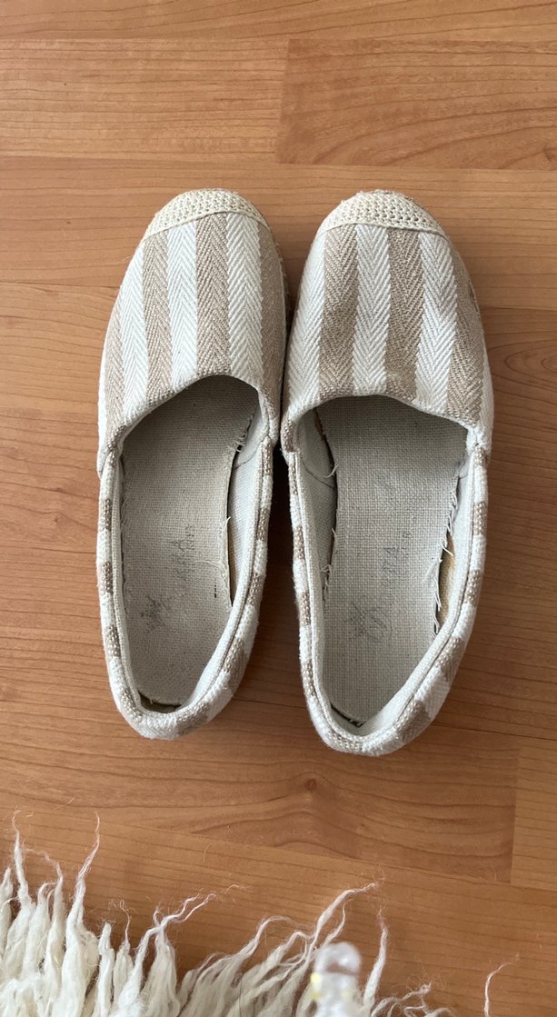 Bej Keten Kadın Espadril Düz Taban - Görsel 4