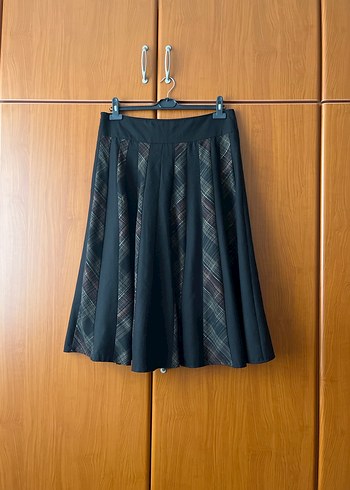 Piliseli Siyah Ekose Midi Hamile Etek - Görsel 2