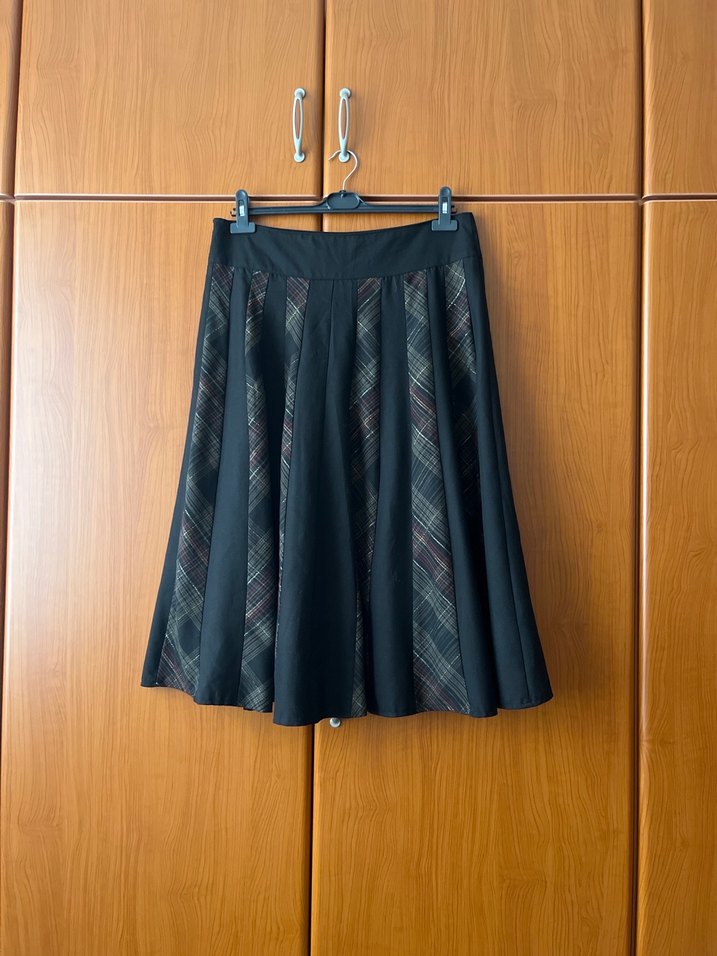 Piliseli Siyah Ekose Midi Hamile Etek - Görsel 2