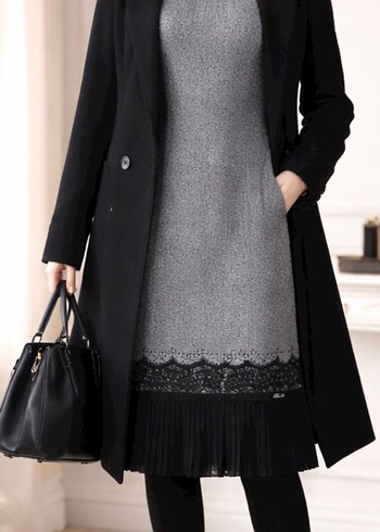 Gri Midi Triko Elbise Notch Yaka - Görsel 5