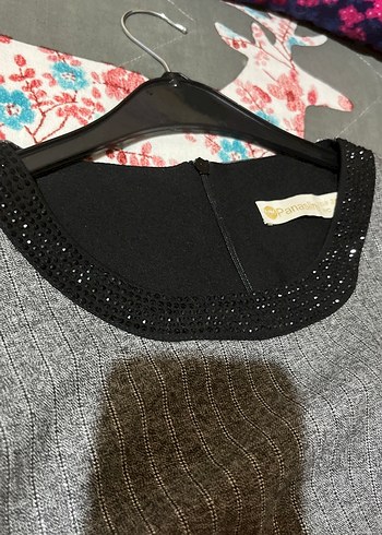 Gri Midi Triko Elbise Notch Yaka - Görsel 11