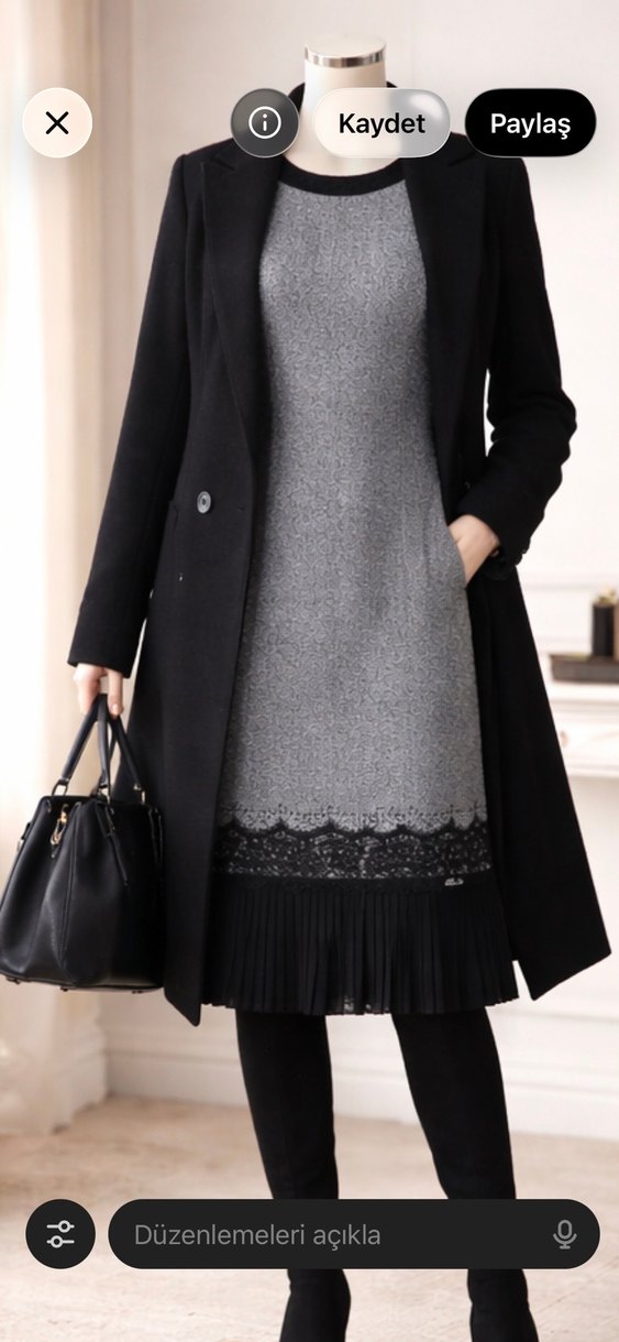 Gri Midi Triko Elbise Notch Yaka - Görsel 5