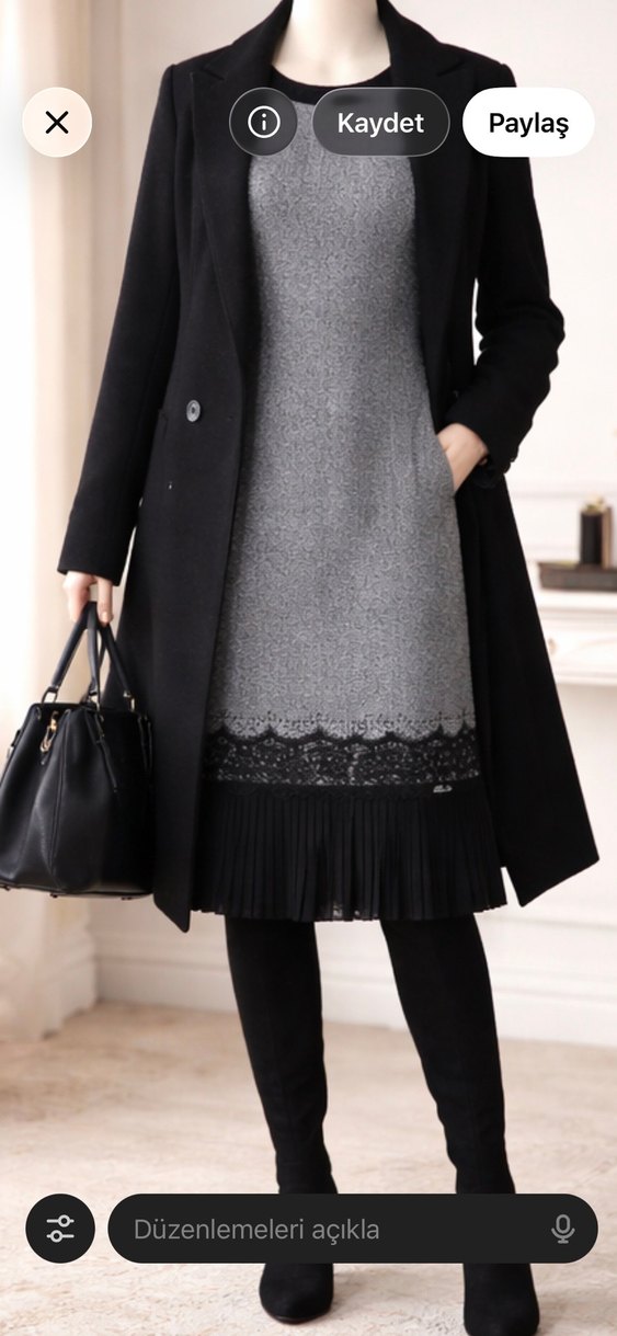 Gri Midi Triko Elbise Notch Yaka - Görsel 2