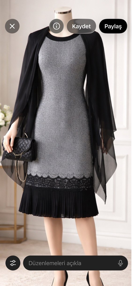 Gri Midi Triko Elbise Notch Yaka - Görsel 3