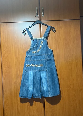 Nakışlı Parlak Detaylı Mavi Kot Salopet - Görsel 5