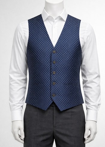 Düğmeli Lacivert Puantiyeli Erkek Yelek - Görsel 3