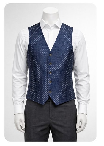 Düğmeli Lacivert Puantiyeli Erkek Yelek - Görsel 5