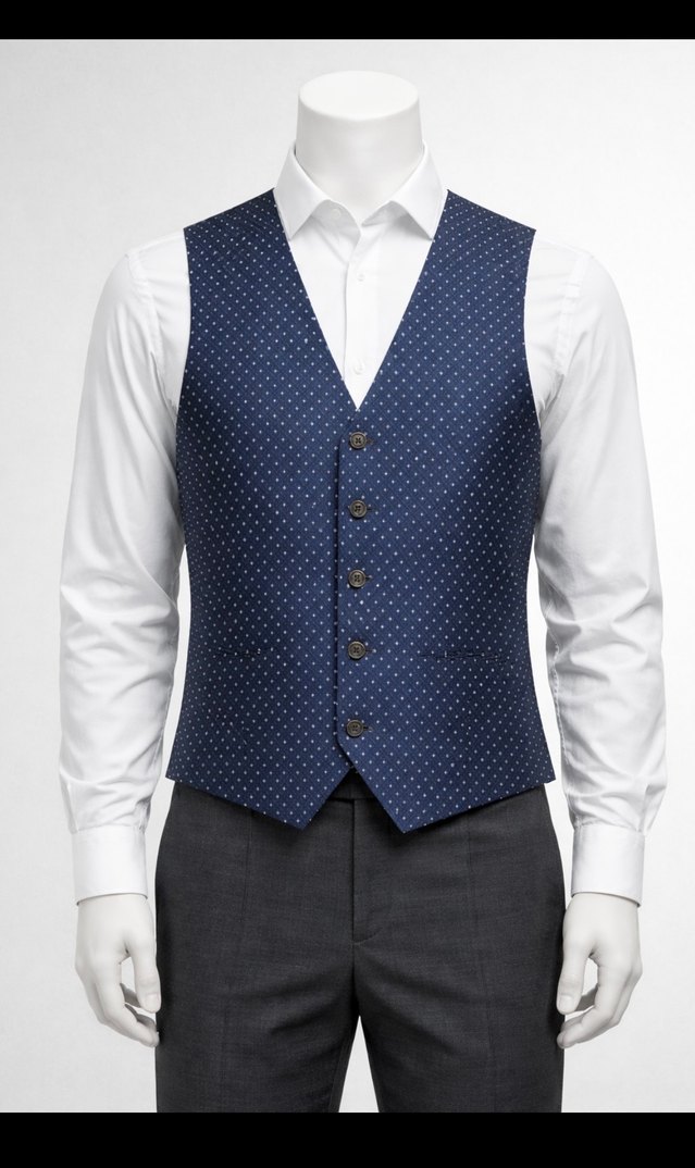 Düğmeli Lacivert Puantiyeli Erkek Yelek - Görsel 3