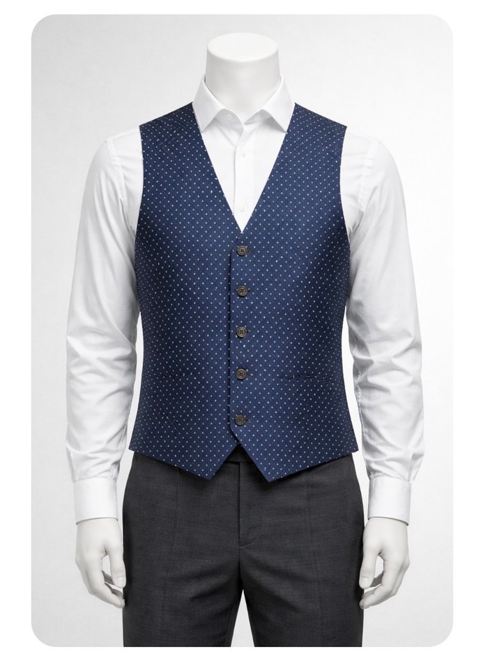 Düğmeli Lacivert Puantiyeli Erkek Yelek - Görsel 5