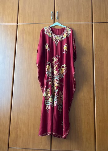 American Vintage Bordo İşlemeli Bohem Uzun Elbise