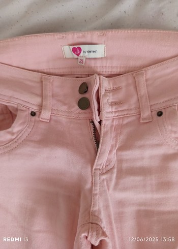 Düğmeli Pembe Kadın Denim Pantolon