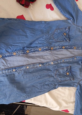 Düğmeli Kadın Mavi Denim Gömlek
