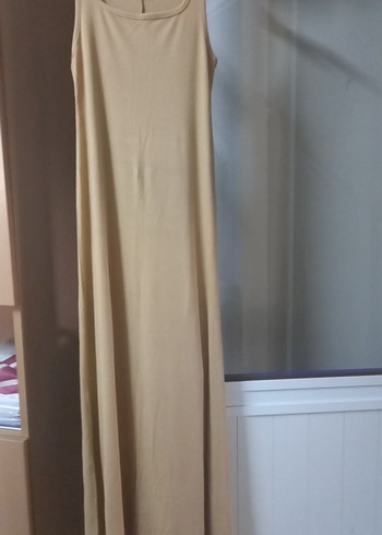 44 Beden camel Renk Bej Uzun Kollarsız Elbise