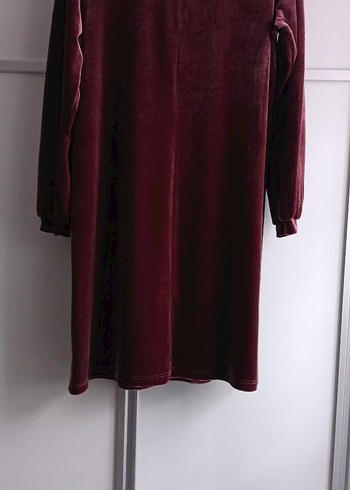 Bordo kadife Midi  Elbise - Görsel 3