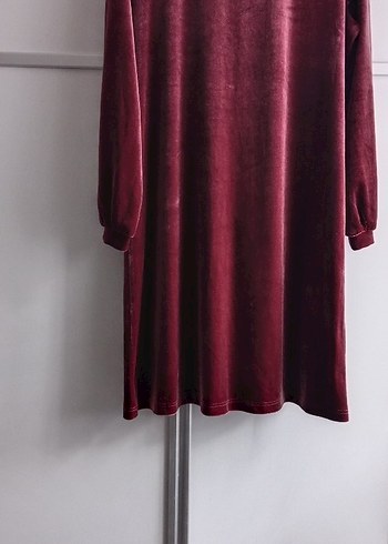 Bordo kadife Midi  Elbise - Görsel 2